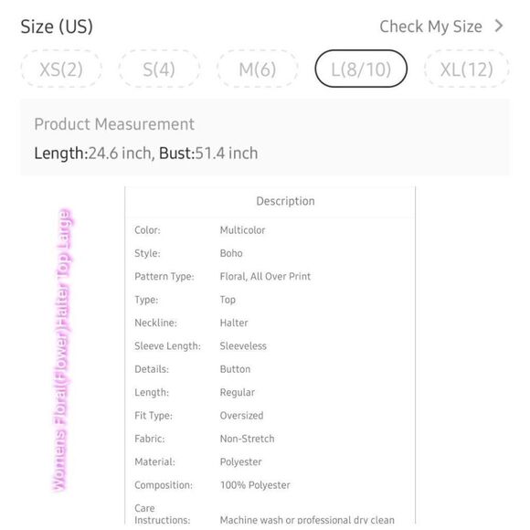 Sleeveless Floral Print Keyhole Back Halter Neck Blouse Large - Picture 4 of 4